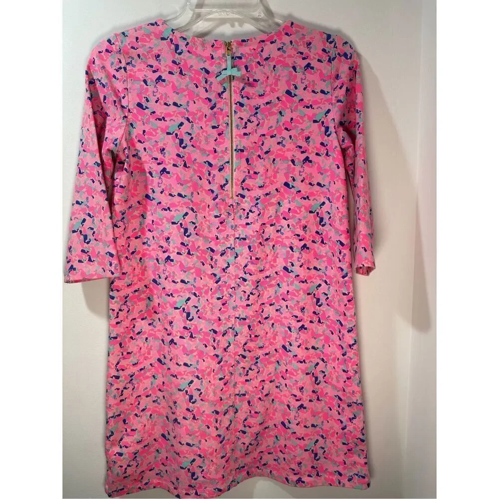 Vineyard Vines girls hot pink whale print 3/4 sleeve zip back dress size L #40-1